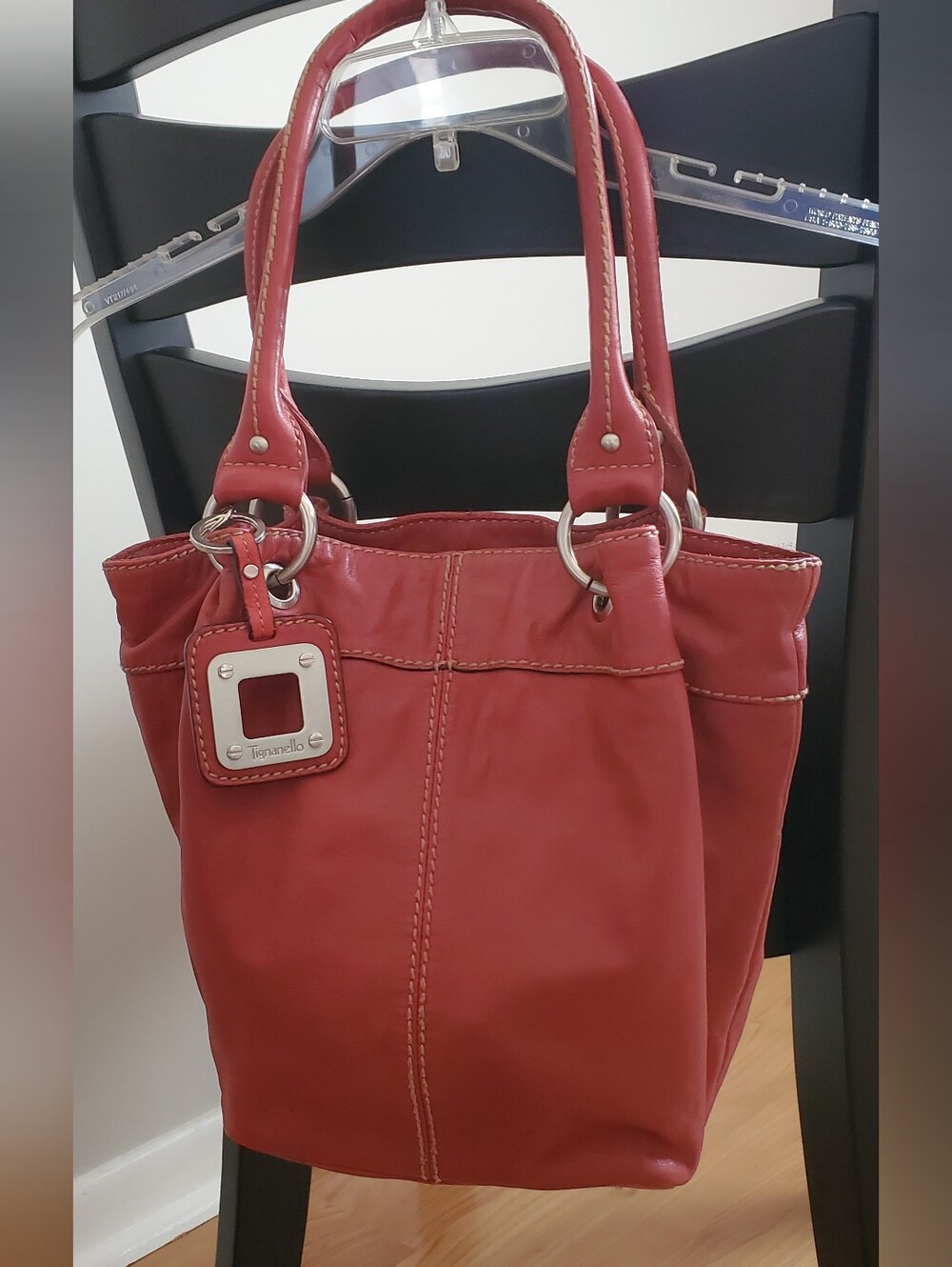 Tignanello Brick Red Leather Boho Bag EUC